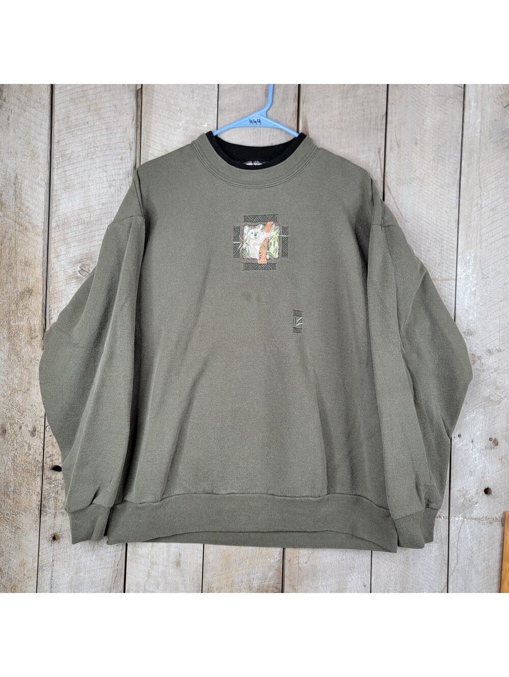 90s Grannycore Morning Sun Koala Embroidered Sweatshirt Green Top Stitch SZ L